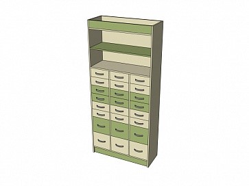Шкаф полуоткрытый с ящиками для хранения медикаментов и полкой из ЛДСП